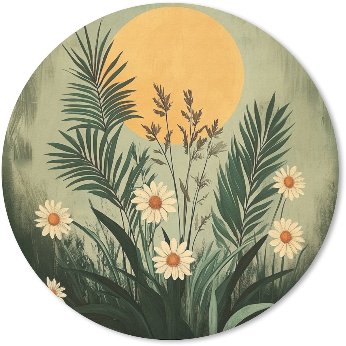 Muismat rond 30x30 cm - Mousepad Bloemen - Bladeren - Zon - Groen - Ronde muismatten