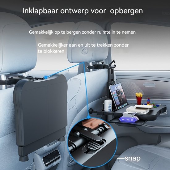 Multifunctionele Auto Tafel met laden & antislipmat - Voor Laptop Achterbank - Autostoel Organizer met Tablet Houder - Computer Stoel -Eettafel Beker hoofdsteun houder- Klaptafel Stand Voor Telefoon & Tablet iPad van Merkloos — afbeelding 2