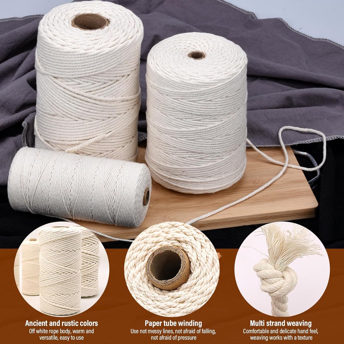 Ibenzoa® Natuurlijk Katoengaren 3mm x 300m - Voor Macramé, Weven en Hanglampen