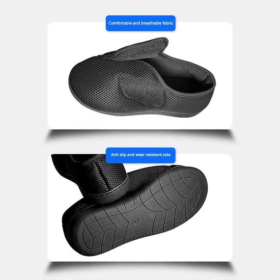 Verstelbare pantoffels voor gezwollen voeten, diabetische pantoffels voor dames, extra brede orthopedische pantoffels voor artritis oedeem, antislipzool, binnen buiten (maat: 38, kleur: roze) (zwart 3