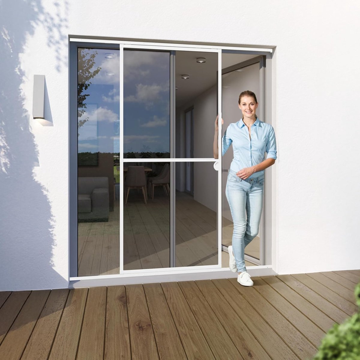 Yoursol hordeur wit 120 x 240 cm met aluminium frame, schuifdeur met insectenwering, glasvezeldoek, balkondeur met raam, terrasdeur met insectenwering, balkondeur met insectengaas