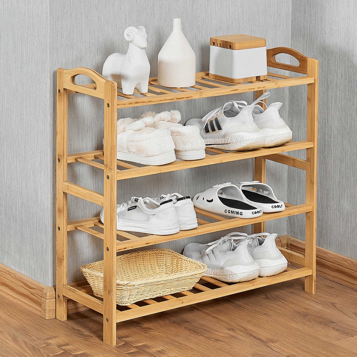 Rekje Celie - 68x25x68cm - Bamboehout - Emob Exclusive - Schoenenrek - Bruin - Hout