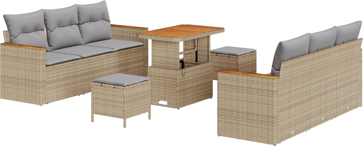 vidaXL - Tuinbank - Set - met - kussen - 11 - pcs - Beige - en - Lichtgrijs - poly - rattan
