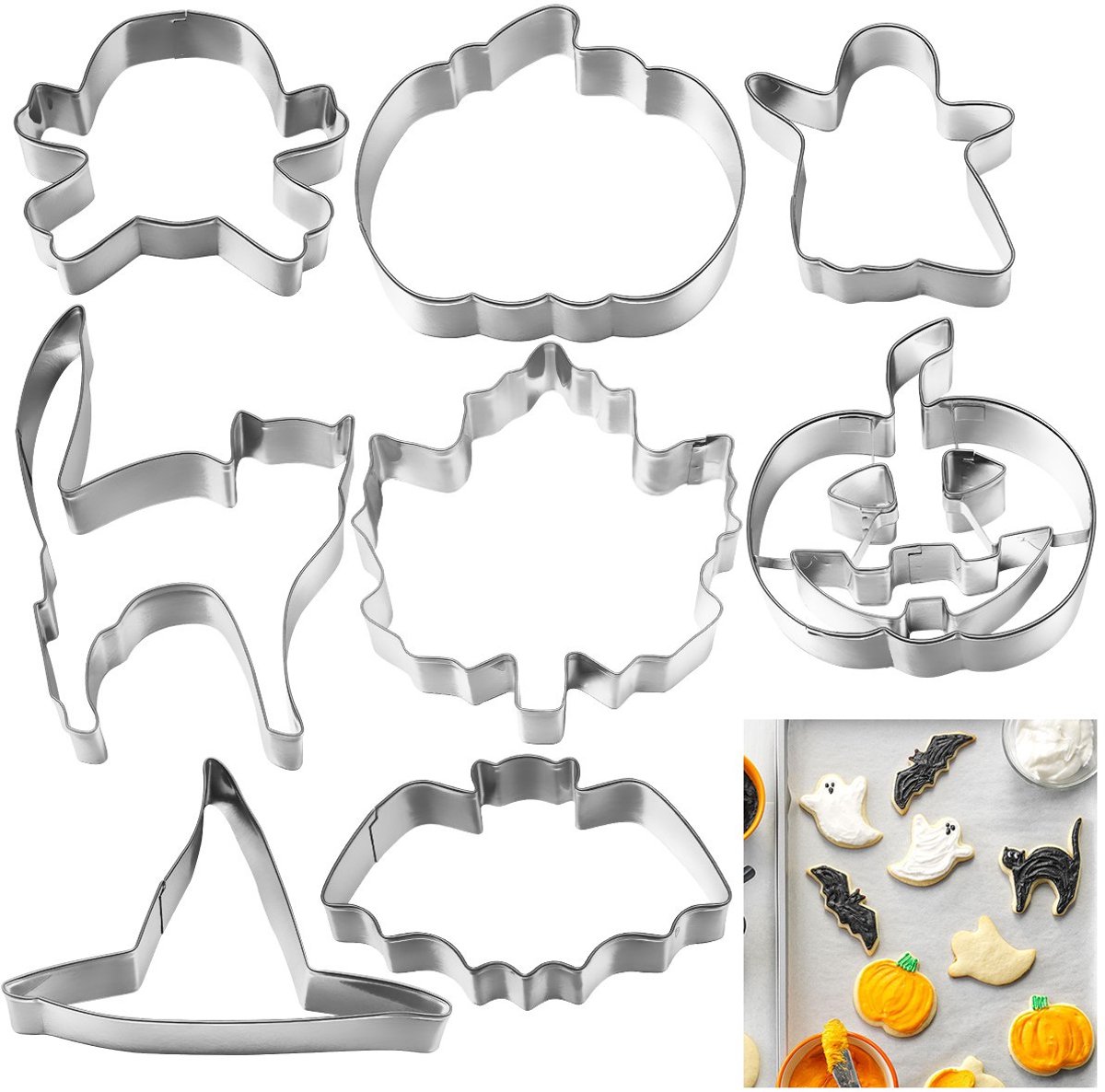 Ibenzoa® Uitgebreide Set van 8 Halloween Koekjessnijders van Roestvrij Staal – Perfect voor Halloween Decoraties en Koekjes