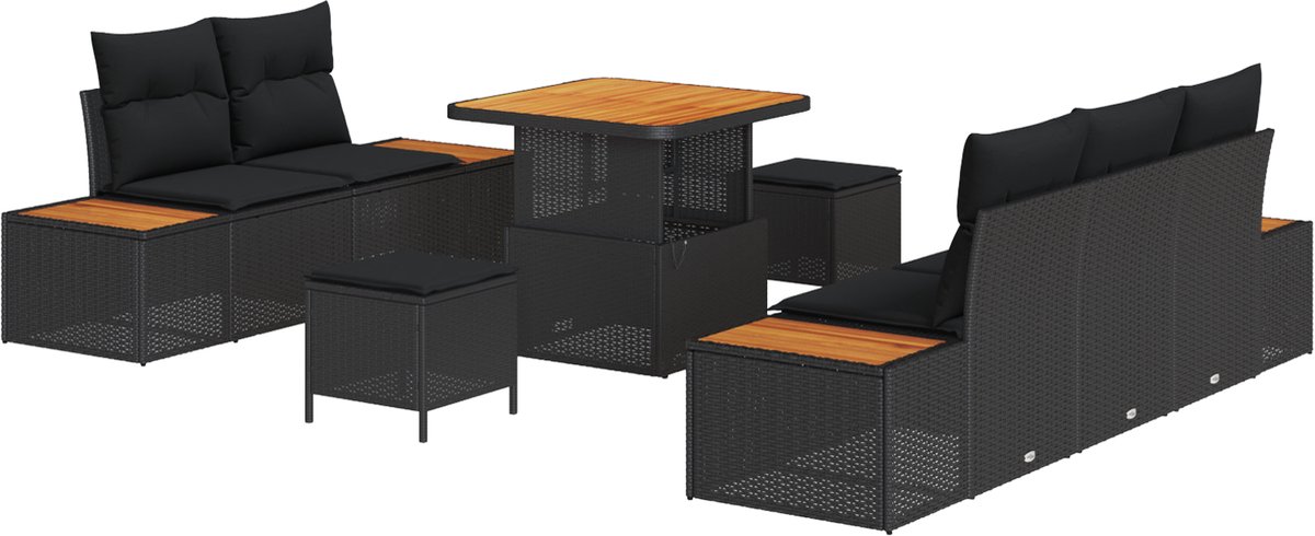 vidaXL - Tuinbank - Set - 8 - pcs - Zwart - poly - rattan