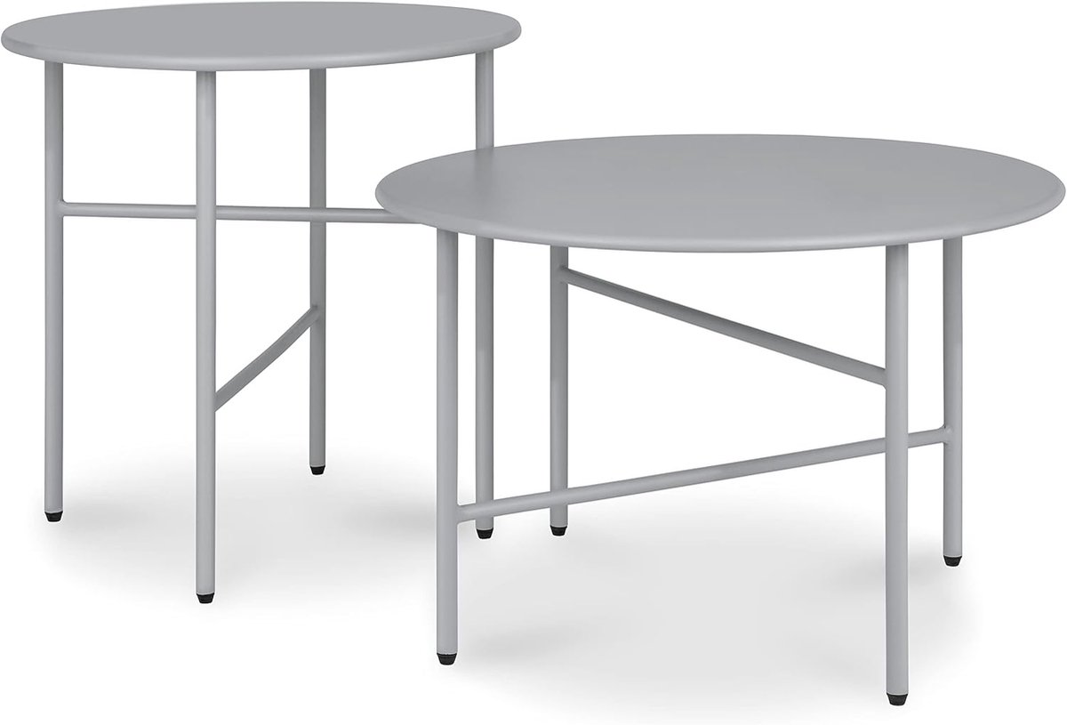 Set van 2 ronde krasbestendige bijzettafels voor binnen en buiten.