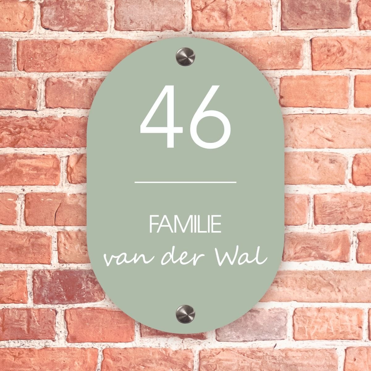 Naambordje voordeur ovaal groen - 15x24cm - Incl. RVS bevestigingsmateriaal