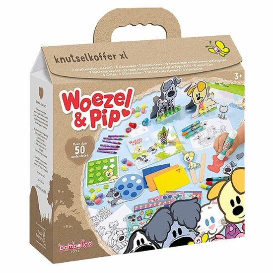 Woezel & Pip XL Knutselkoffer met knutselbenodigheden, creatief speelgoed jongens en meisjes - junior vanaf 3 jaar - Bambolino Toys - knutselbox knutselpakket cadeau tip Sint