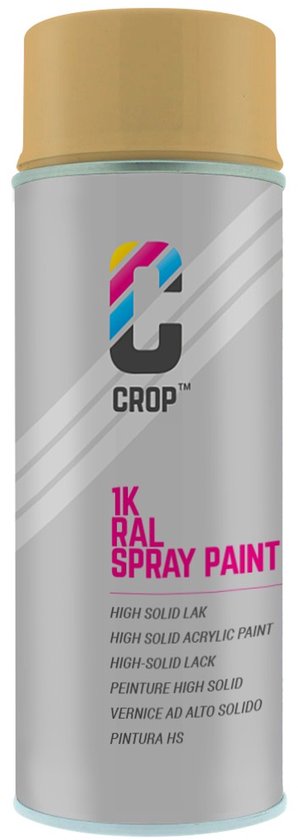 Bombe aérosol CROP RAL 1002 Jaune Sable - Semi-brillant - 400 ml - Peinture en aérosol Jaune - 100 % grand teint - Séchage rapide - Intérieur et extérieur - RAL1002