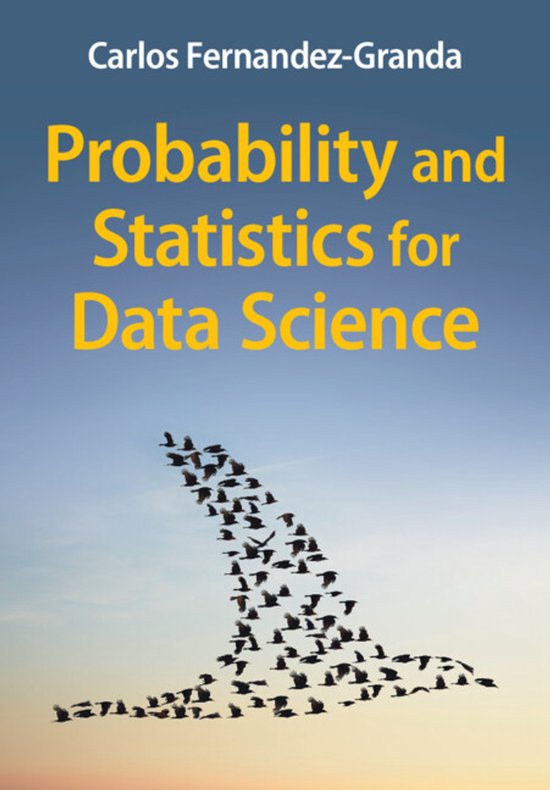 Boek 'Probability and Statistics for Data Science' met een vliegende zwerm vogels tegen een blauwe lucht.