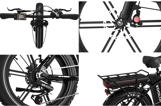 KOOLUX | X11 Elektrische Vouwfiets | E-Bike | 20 x 4.0 Inch Dikke Banden | Dubbele 48V 13+10.4Ah 1120Wh Accu | 250W Motor | Maximaal 25/u | Maximaal bereik 150km | Shimano 7-speed versnelling | LCD Scherm | Zwart | Gratis Rijklaar Bezorgd — afbeelding 4