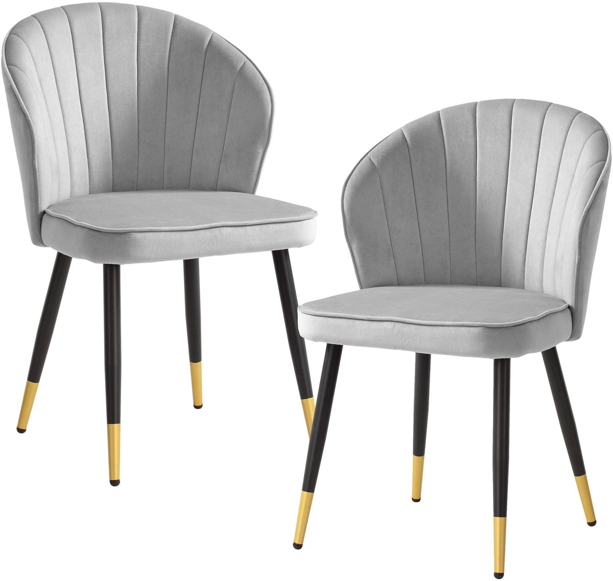 Eetkamerstoel set van 2 fluweelgrijze keukenstoel met metalen poten, schelpstoel Scandinavisch design, gestoffeerde stoel met stoffen bekleding, stoel gestoffeerd