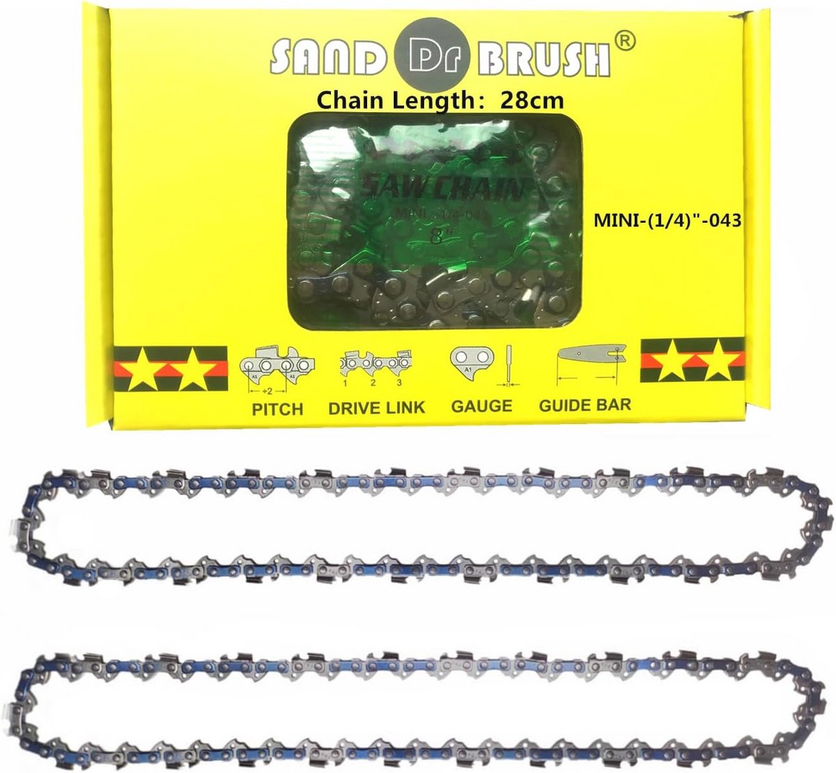 Kettingstang voor mini-kettingzaag - Vervangset 2 stuks, 1,1 mm gauge, 1/4 inch LP, 28 cm