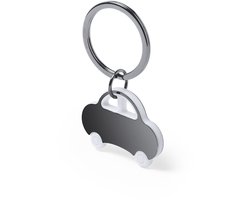 Sleutelhanger met kleine auto - 4 x 3 cm - Rijbewijs gehaald - nieuwe auto - cadeau - autosleutels - metaal - zilver/wit