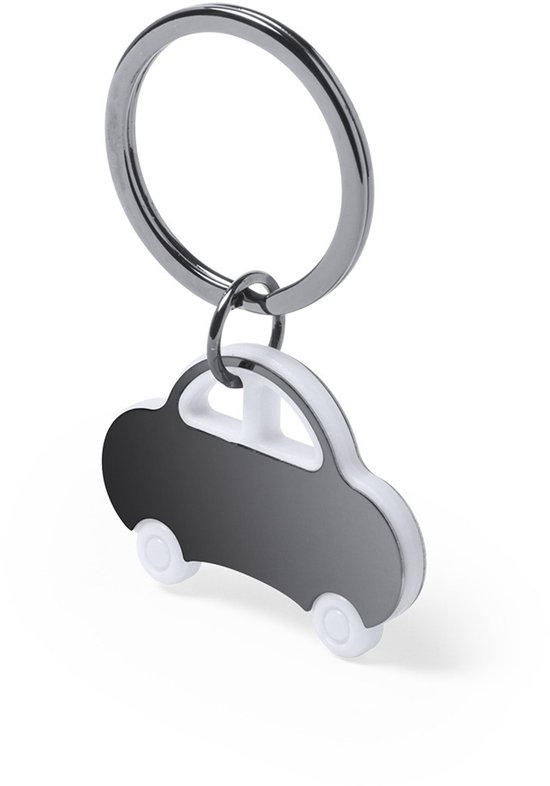 Porte-clés avec petite voiture - 4 x 3 cm - Permis de conduire obtenu - voiture neuve - cadeau - clés de voiture - métal - argent/blanc