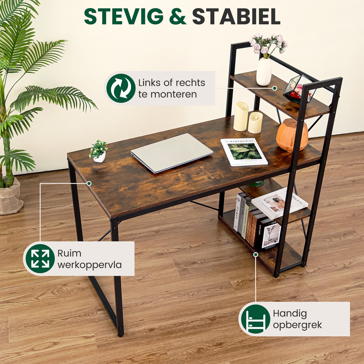 xDays Bureau - Computertafel met planken - Computerbureau - Industrieel Thuiskantoor /120