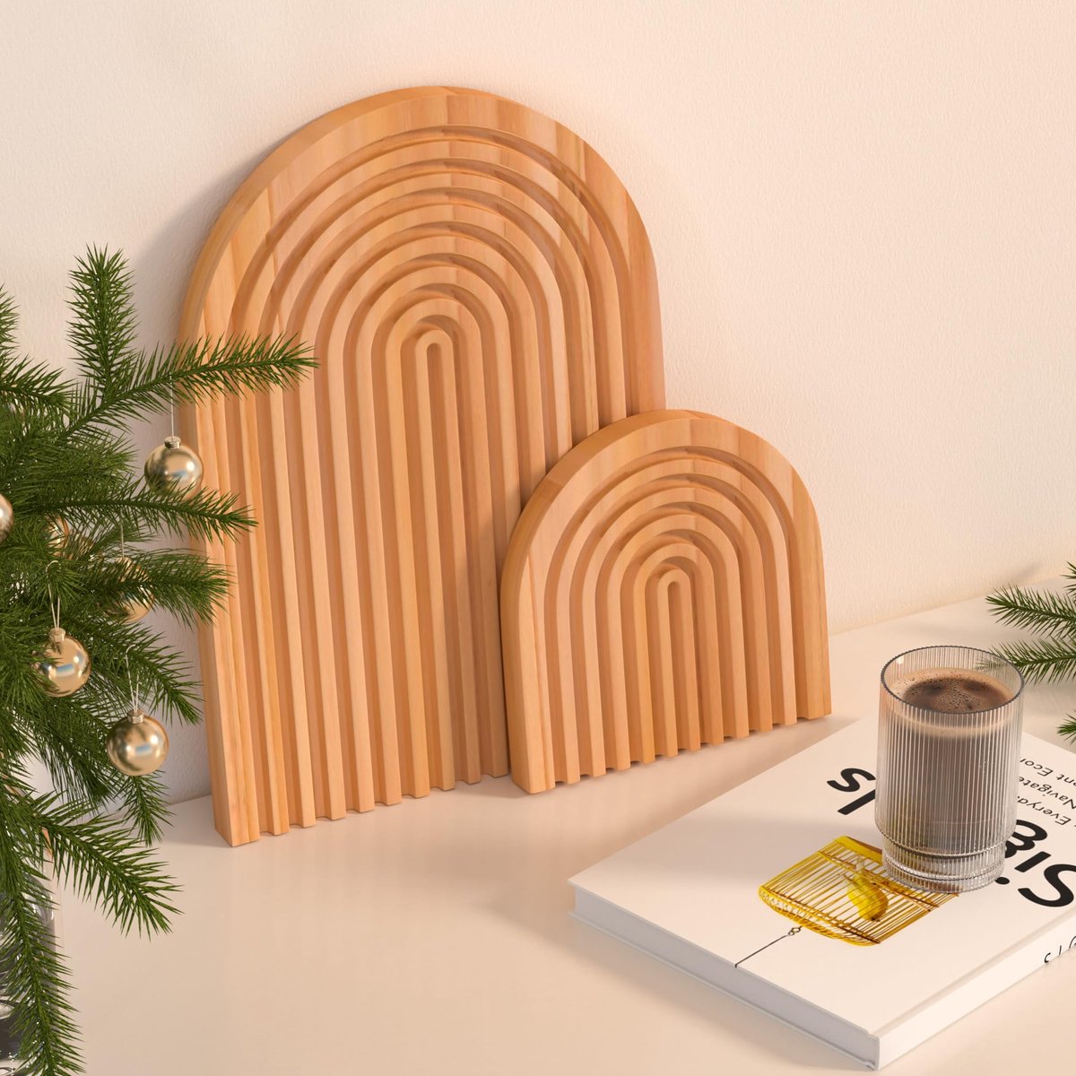 Ibenzoa® Grenenhouten Regenboog Plank Set met Twee Stuks voor Veelzijdige Decoratie