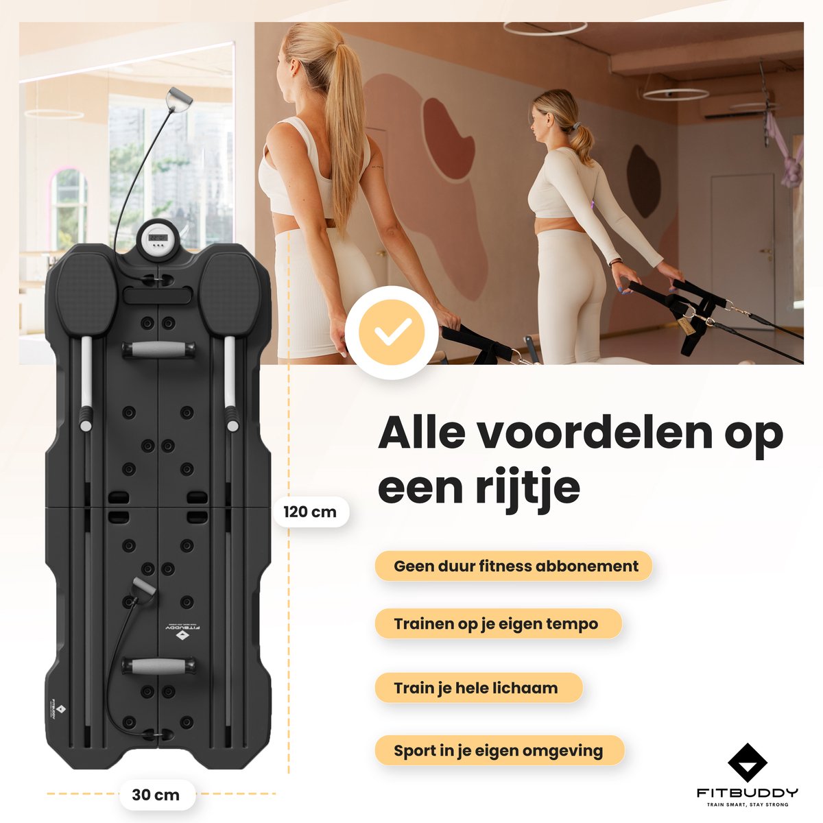 FitBuddy Pilates Reformer Board Multifunctioneel Oefenbord - afbeelding 2