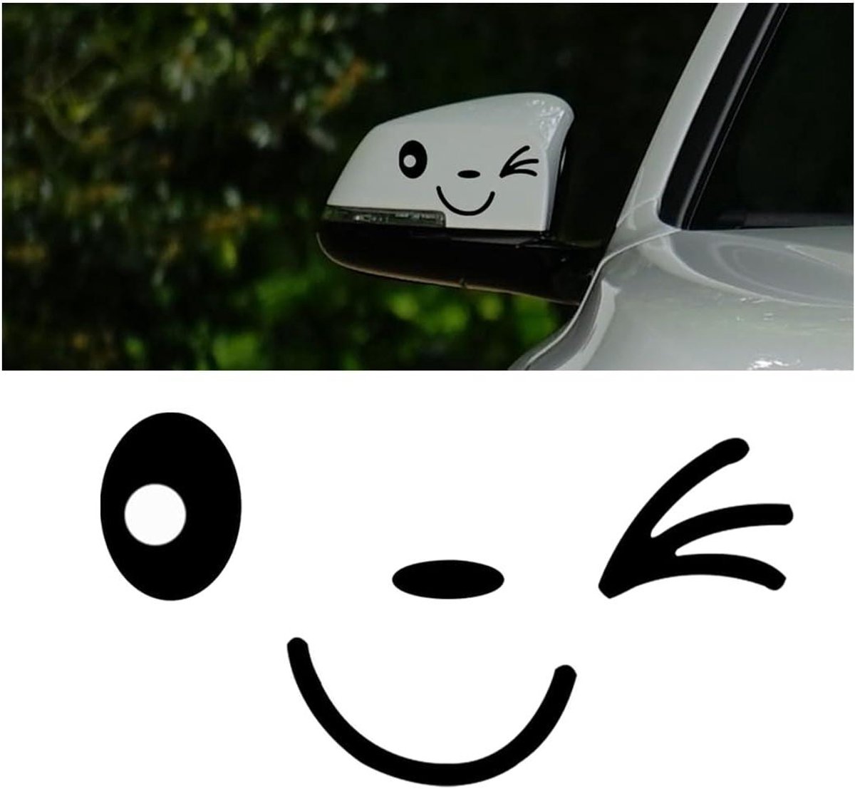3D Smile Face Decoration Stickers - 2 Pieces Car Clothing Rearview Mirror (Black)