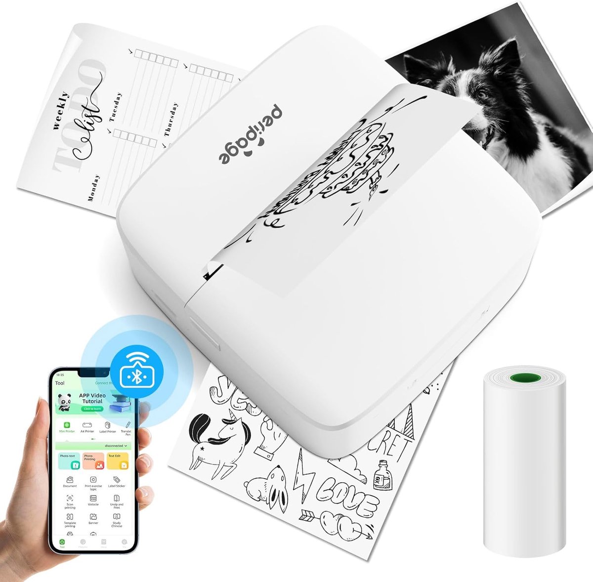 Draagbare Mini Thermische Printer - Inktloze Bluetooth Stickerprinter voor Notities, Afbeeldingen en Labels