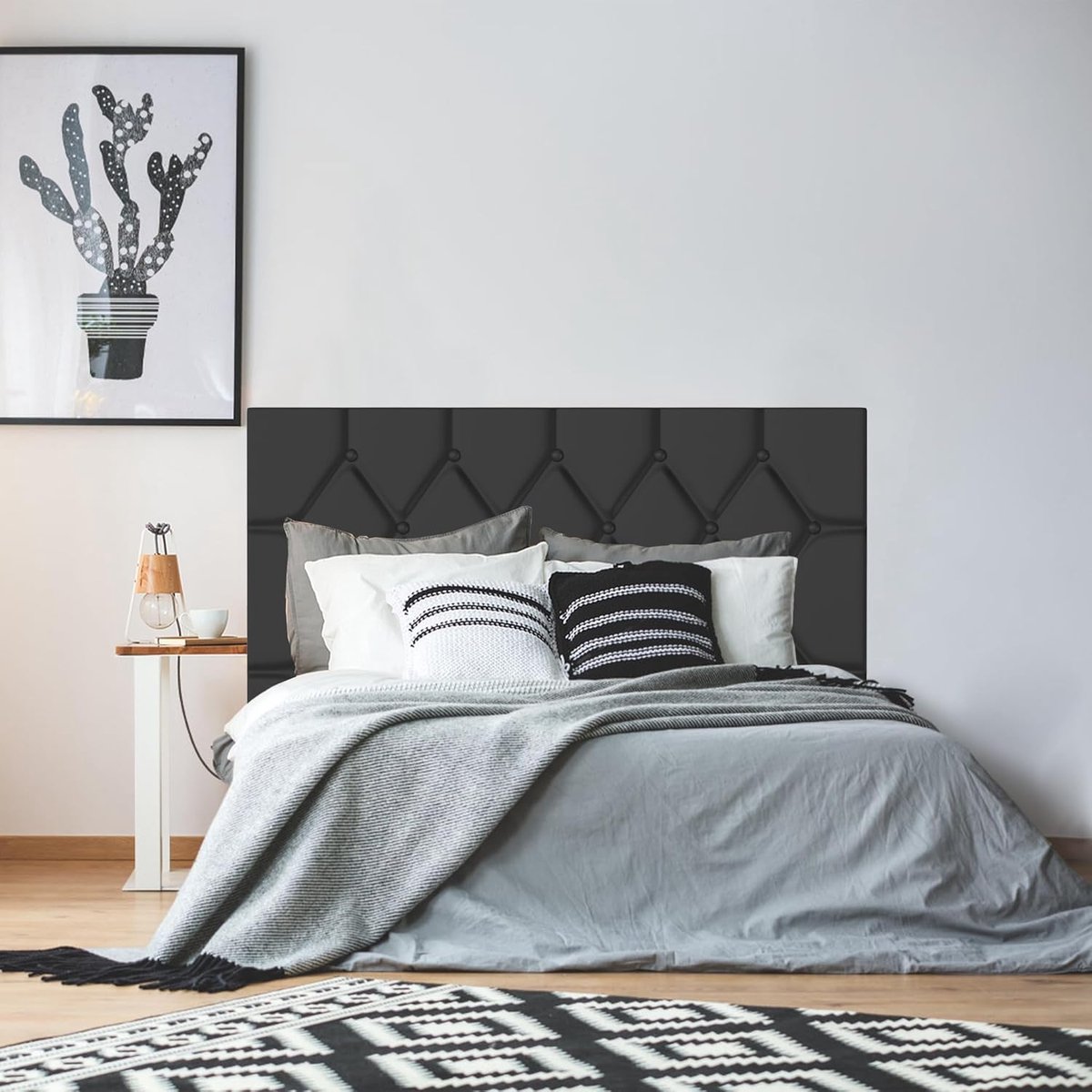 Aufun Zwart 160×200 cm Modern Bedframe Met Leren Hoofdeinde, Platformbed Met Houten Lattenbodem, Minimalistisch Tweepersoonsbed, Bedframe Voor Slaapkamer Gastenkamer