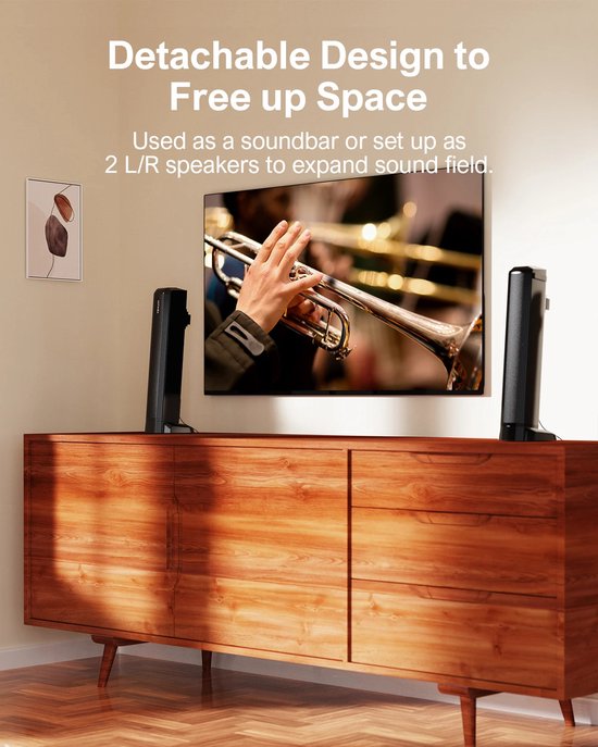 Here's a new title using the provided keywords: **2.2ch Soundbar voor TV - 100W Piekvermogen, 2-in-1 Afneembare Bluetooth 5.3 Soundbar met 3 EQ Modi, Verstelbare Bas en Subwoofer** van Merkloos — afbeelding 3