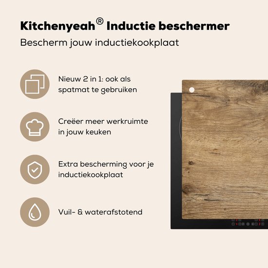 KitchenYeah® Protection plaque induction 80.2x52.2 cm - Marron - Motif bois - Protege plaque de cuisson - Couvre plaque induction - Protecteur d'induction - Cuisine