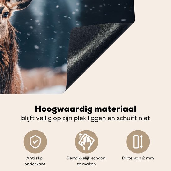 KitchenYeah® Protection plaque induction 90x52 cm - Cerf - Hiver - Tête de cerf - Neige - Bois - Protege plaque de cuisson - Couvre plaque induction - Protecteur d'induction - Cuisine