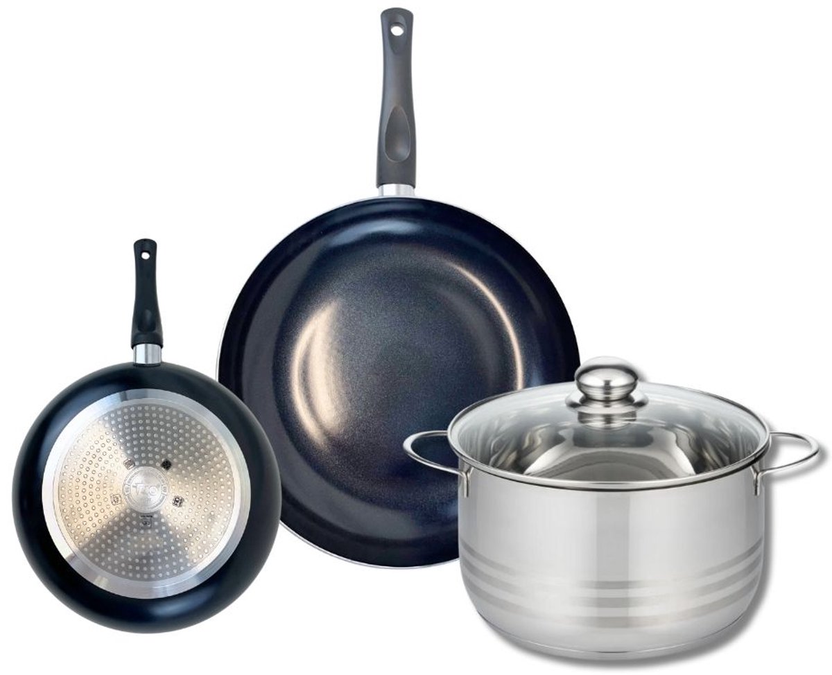 Set van 2 Koekenpannen 20 en 28 cm en 1 braadpan 24 cm Elo Prima Brillant