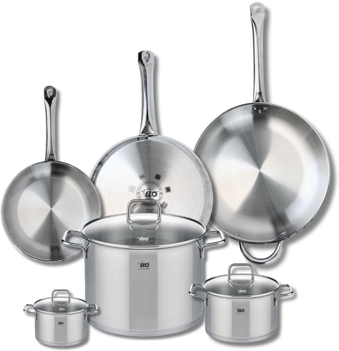 Set van 3 Koekenpannen 24, 28 en 32 cm en 3 kookpotten 12, 16 en 26 cm Elo Profi Citrin