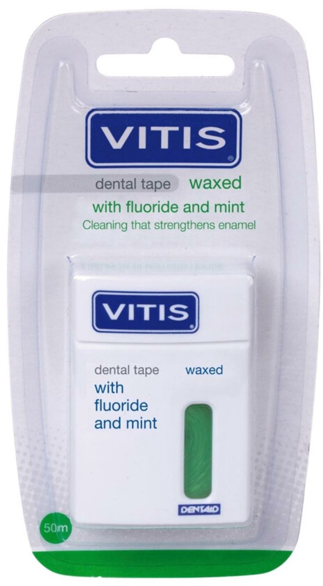 Vitis Waxed Dental Tape Fluoride & Mint - 2 x 50 meter - Voordeelverpakking