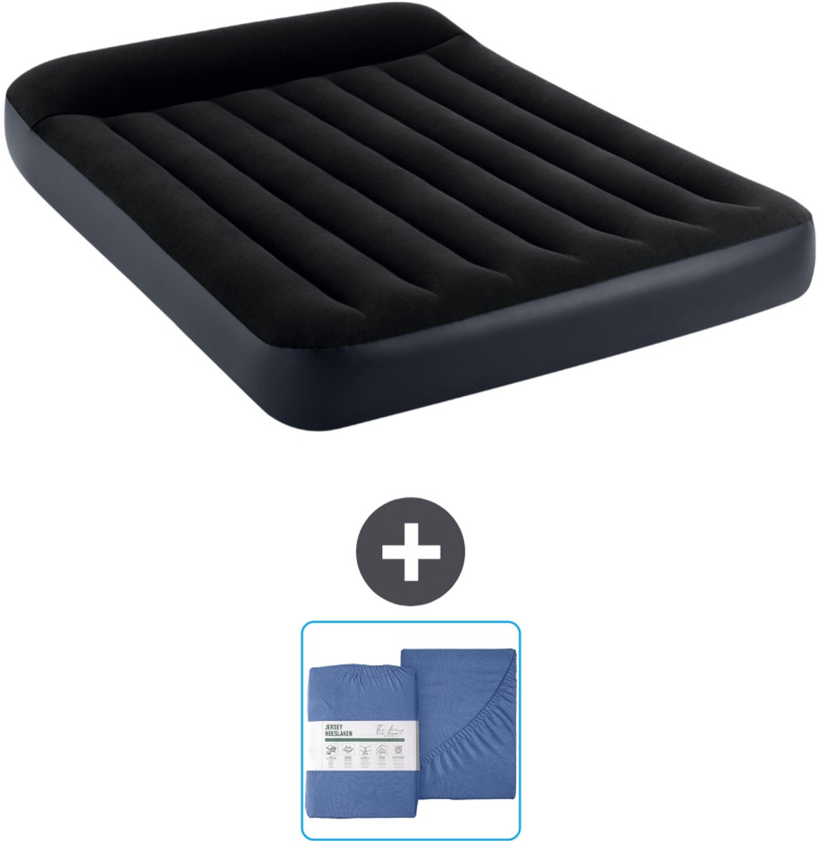 Intex Luchtbed - Twijfelaar - 137 x 191 x 25 cm - Donkerblauw - Inclusief en Hoeslaken