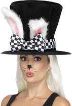 Smiffys - Tea Party March Hare Kostuum Hoed - Zwart/Wit