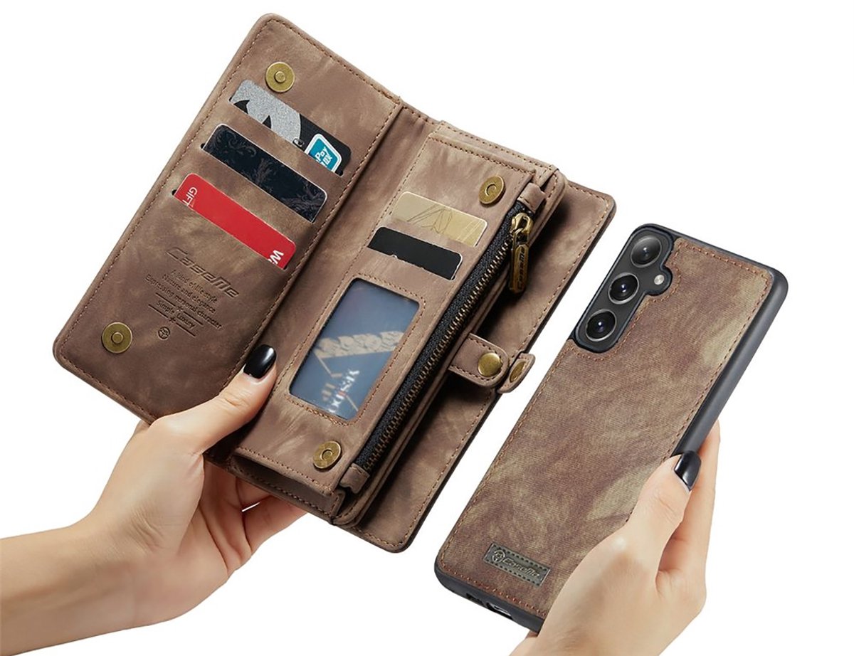 CaseMe Bookcase hoesje geschikt voor Samsung Galaxy A16 - Effen Bruin - Kunstleer - Portemonnee met 10 Vakjes voor Pasjes, Cash & Ritsvakje