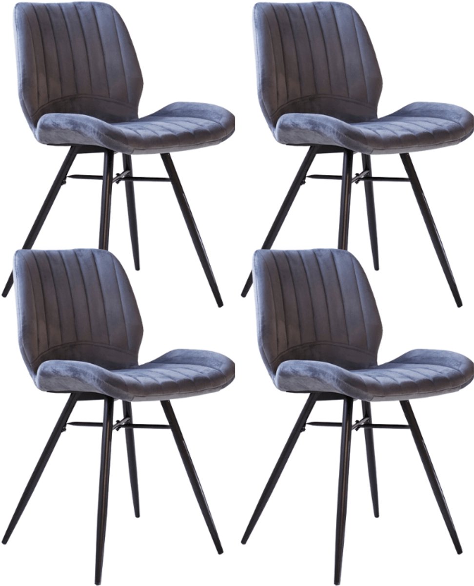 Dimehouse Set van 4 Eetkamerstoelen Beau Antraciet Velvet Stof - Zonder Armleuningen - Velvet - Design