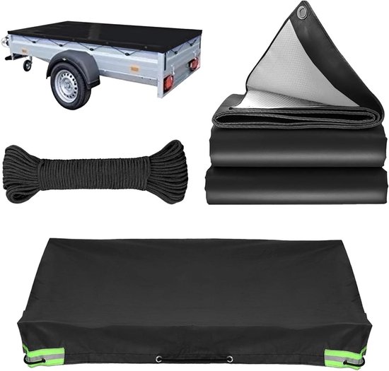 Vlak aanhangerzeil, 258 x 136 x 8 cm, waterbestendig, aanhanger, afdekzeil met zeiltouw, ideaal voor HUMBAUR, Böckmann, Neptunus en 750 kg/850 kg/1000 kg/1300 kg/1500 kg, 251 x 131 cm