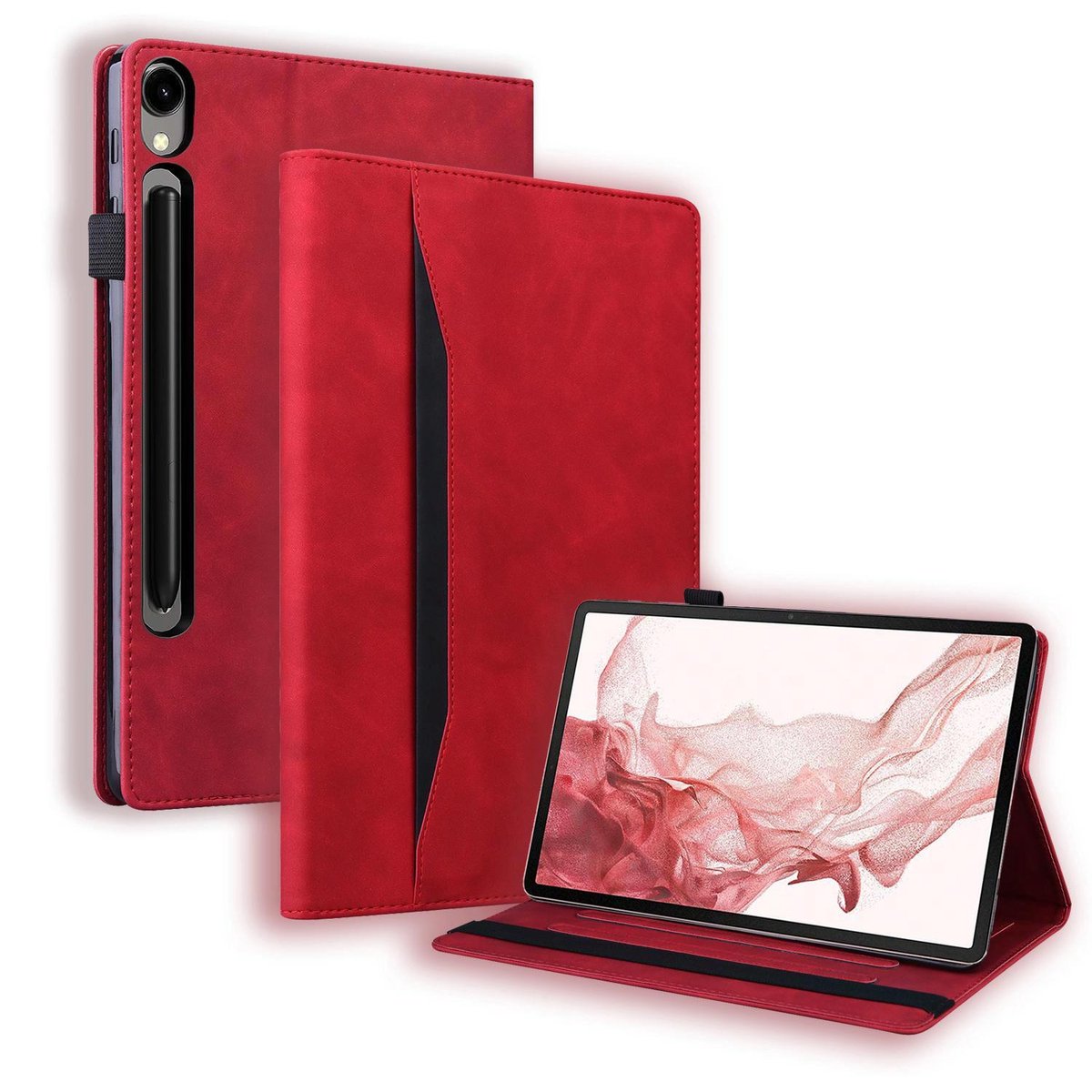 Mobigear Tablethoes geschikt voor Samsung Galaxy Tab S10 FE Plus Hoes | Mobigear Folio Bookcase | Pasjeshouder voor 3 Pasjes | Telefoonhoesje voor Pinpas / OV Kaart / Rijbewijs - Rood