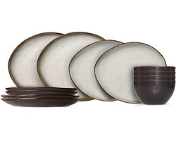 Cosy & Trendy Serviesset Plato Mat Organisch 12-Delig / 4 personen - 4 dinerborden, 4 ontbijtborden en 4 kommen