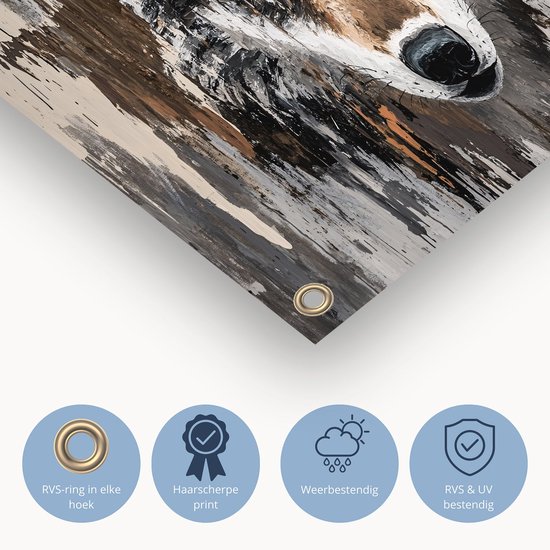 Abstract wolf schilderij met focus op de textuur en de oogjes.
