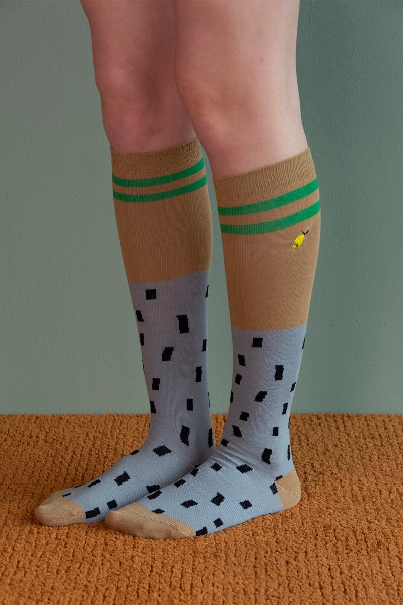Sticky Lemon - kniekousen - sprinkles - staalblauw + messinggroen