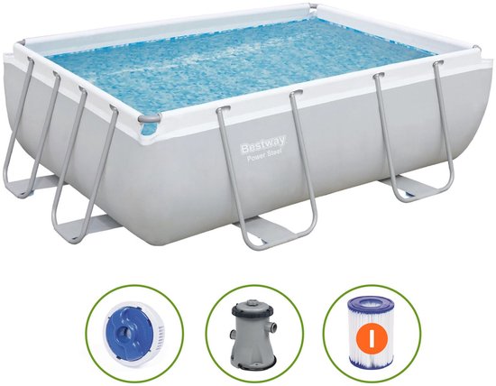 Bestway - Power Steel - Piscine hors sol avec pompe de filtration - 282x196x84 cm - Rectangulaire