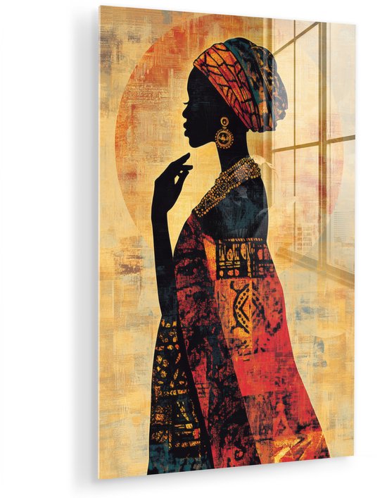 MuchoWow® Glasschilderij 100x150 cm - Schilderij acrylglas - Vrouw - Silhouet - Patronen - Sierlijk - Foto op glas - Muurdecoratie woonkamer - Wanddecoratie slaapkamer - Schilderijen