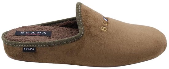 Bruine Scapa pantoffel van binnen met schapenvacht.