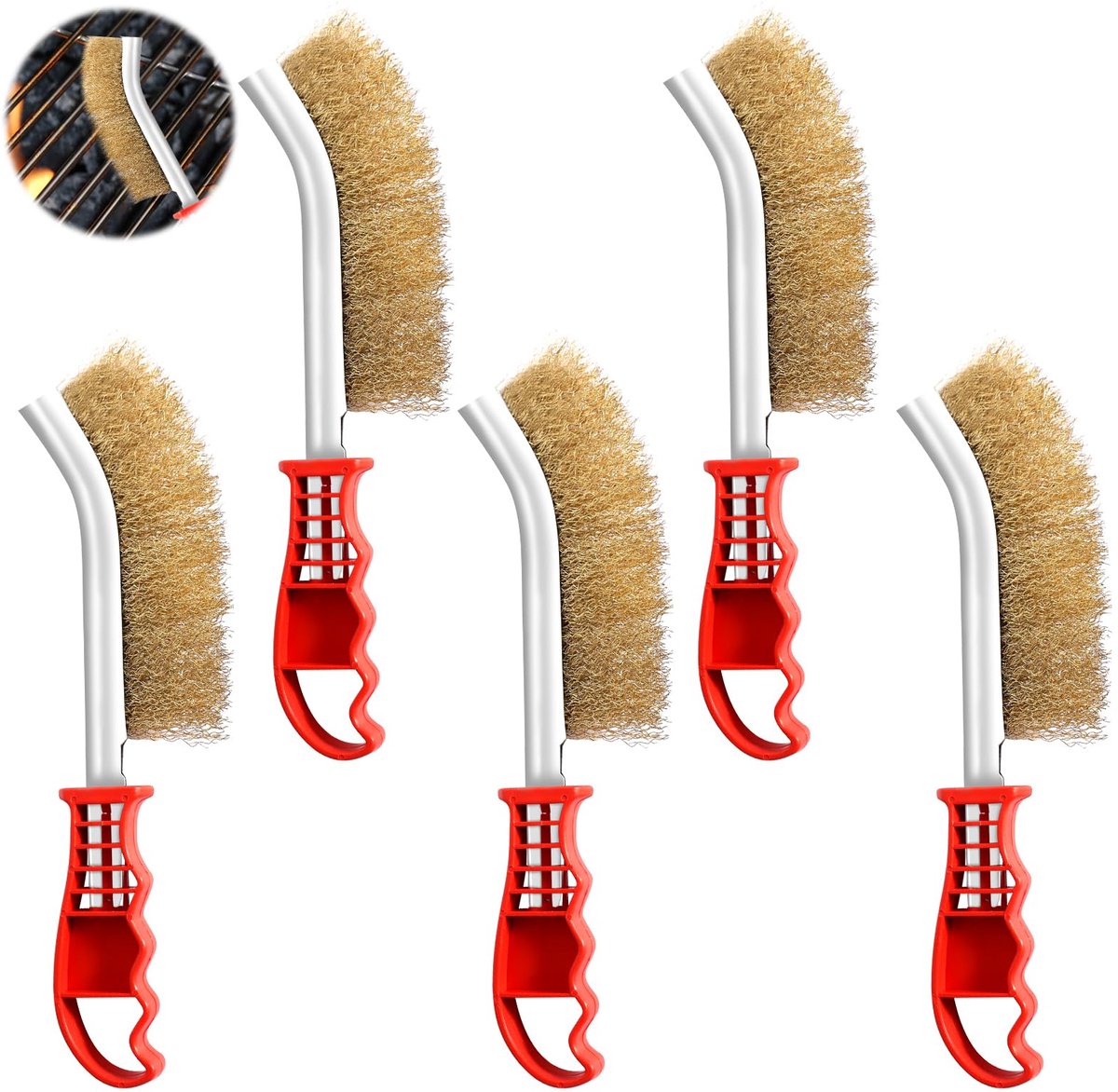 Ibenzoa® Set van 5 Multifunctionele Messing Draadborstels voor Grondige Reiniging van Grill en Roest