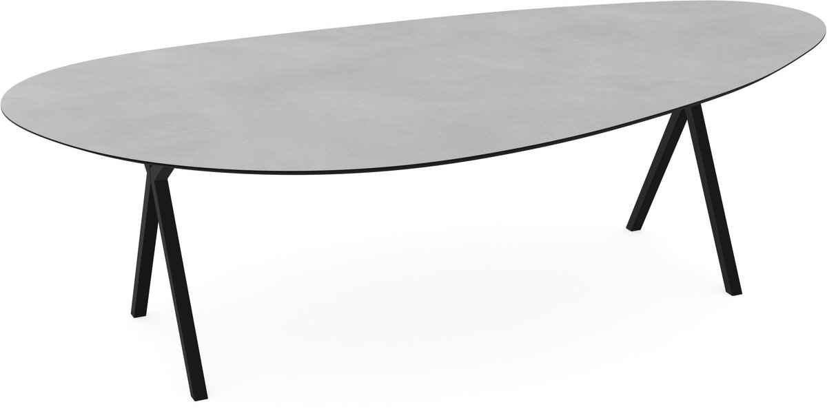 Melamine licht betonlook eettafel - kiezelvorm zwart onderstel - beton tafel 160 x 80 cm