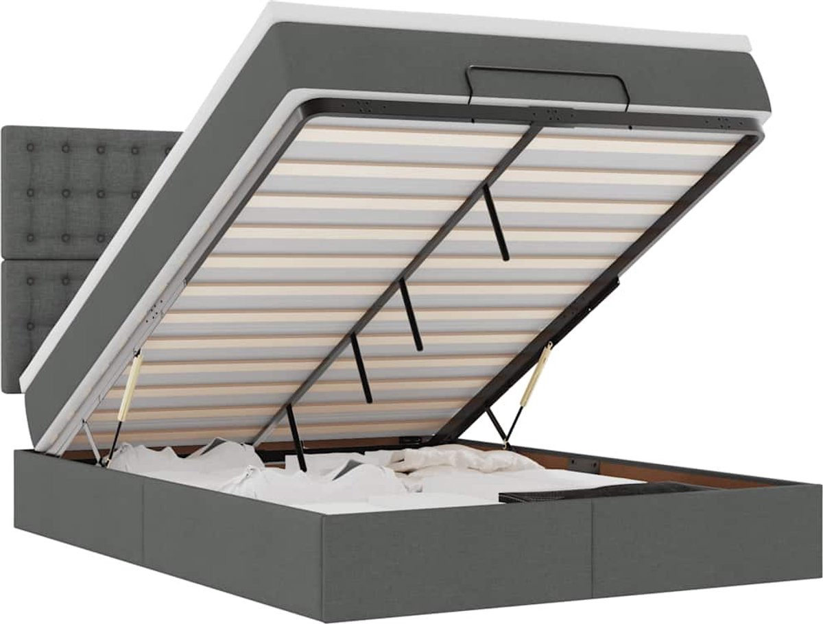 vidaXL - Ottoman - bed - met - matras - en - LED's - 140x190cm - stof - donkergrijs