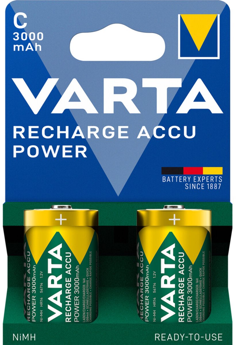 Varta Recharge Accu Power Oplaadbare Batterijen C 3000 mAh Blister - 6 x 2 stuks - Voordeelverpakking