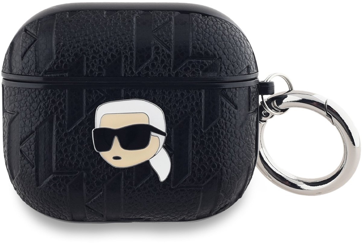Karl Lagerfeld, Zaak voor AirPods 3 met monogram en Karl Head-opdruk in reliëf, Zwart