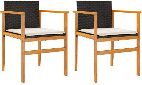 Tuinstoelen 2 st met kussens poly rattan en acaciahout