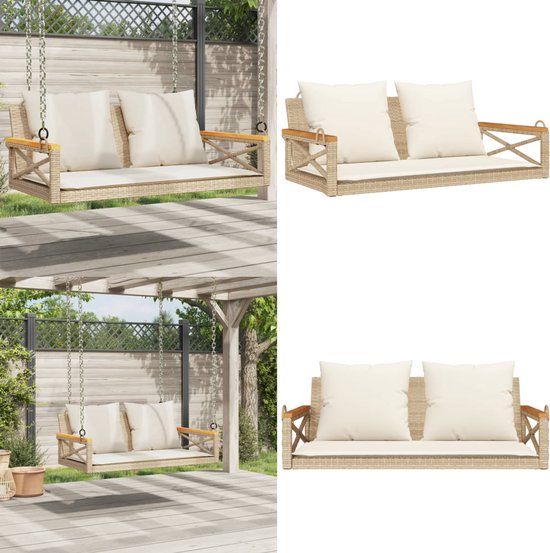 vidaXL Schommelbank met kussens 63x62x40 cm poly rattan - Tuinbanken
